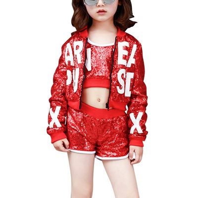 ORANXIN Girls Boys Dance Jazz Hip Hop Costumes Sequins Suits Shorts Sets
