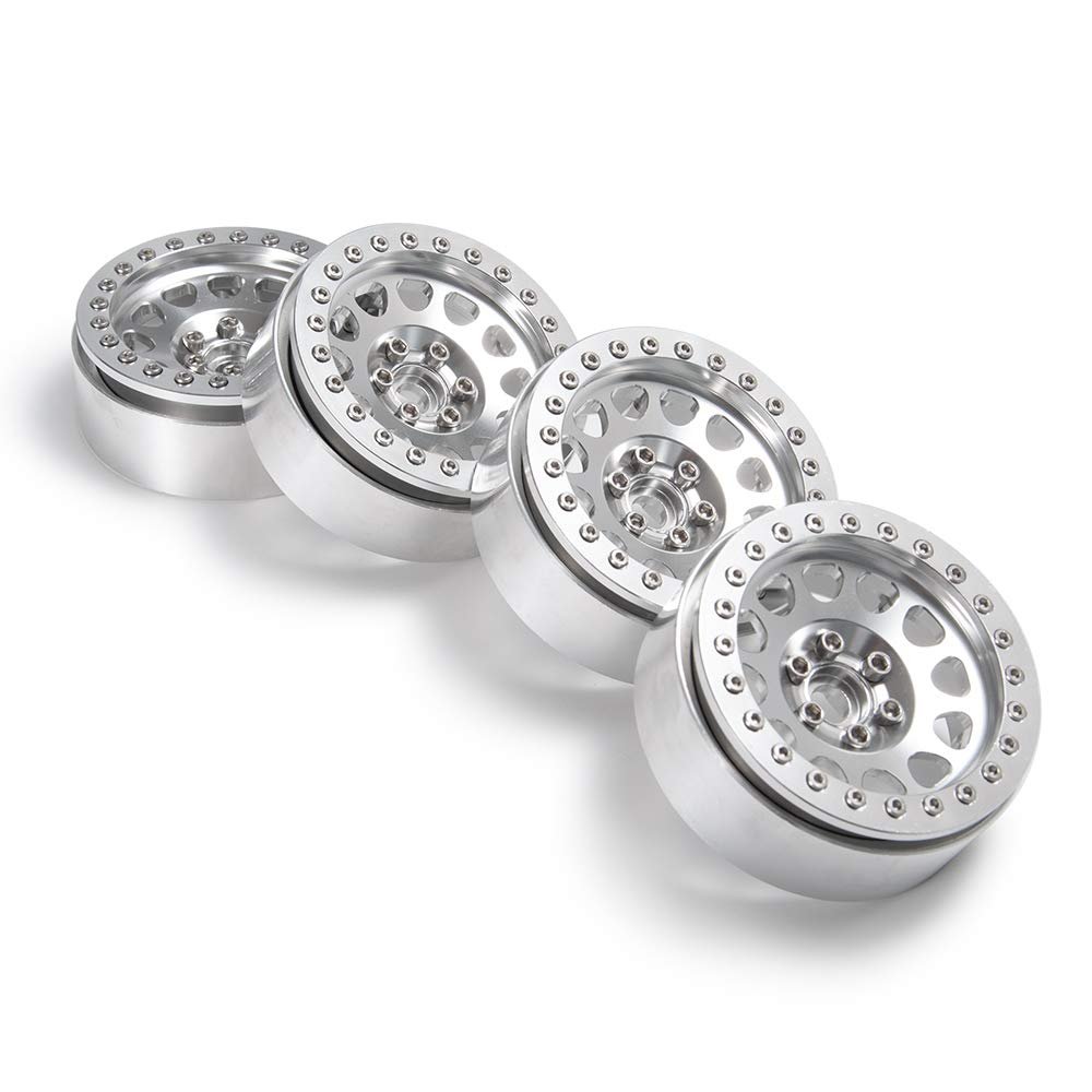 RCLIONS Aluminum Alloy 2.2" Beadlock Wheels Rims for 1/10 RC Rock Crawler Car Axial Wraith 90018 -Pack of 4 (Silver)