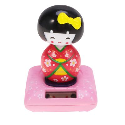 Amosfun Solar Dancing Solar Dancing Powered Kimono Doll Car Dashboard Ornaments Car Swinging Shaking Head Decor (Red) Doll Dashboard