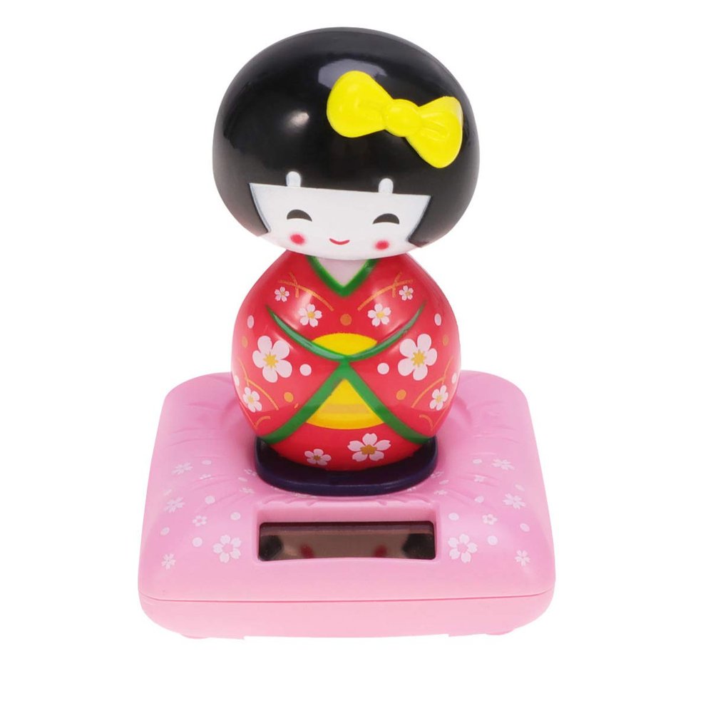 Amosfun Solar Dancing Solar Dancing Powered Kimono Doll Car Dashboard Ornaments Car Swinging Shaking Head Decor (Red) Doll Dashboard
