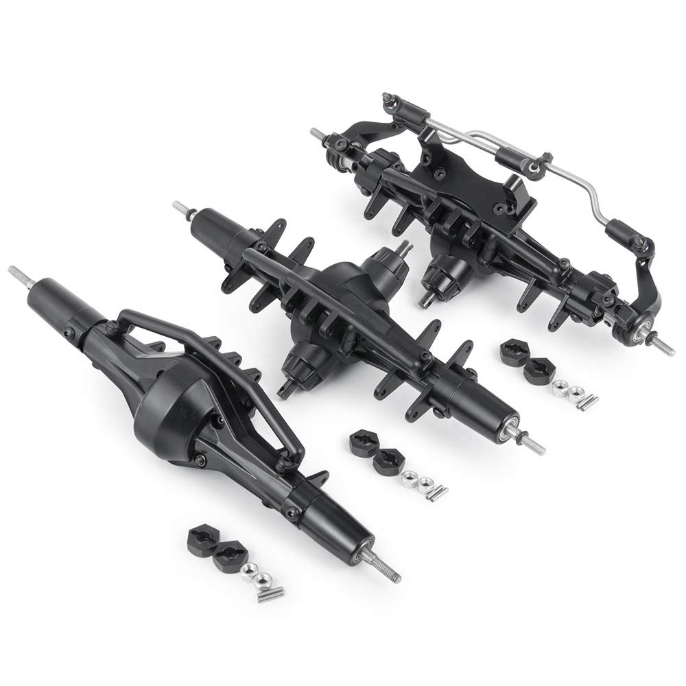 QUE-T Complete Aluminium Alloy Front Middle Rear Axle for 1/10 RC Crawler Car SCX10 90021 90027 90028 (1 Set)