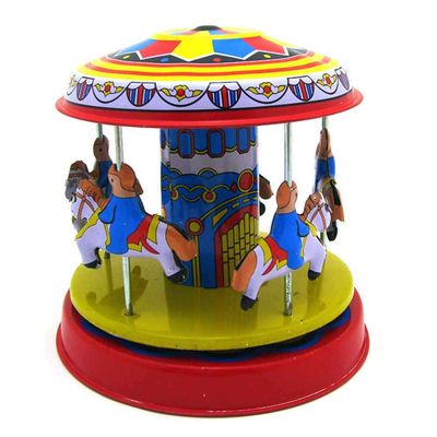 Charmgle Merry-Go-Round Toy Vintage Wind up Toys Carousel, Clockwork Rotating Metal Tins Toy, Christmas Party Favor Birthday Gifts Adult Collection Decor