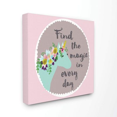 Stupell Industries Find The Magic Unicorn Cyan Pink Design Canvas Wall Art, Multi-Color