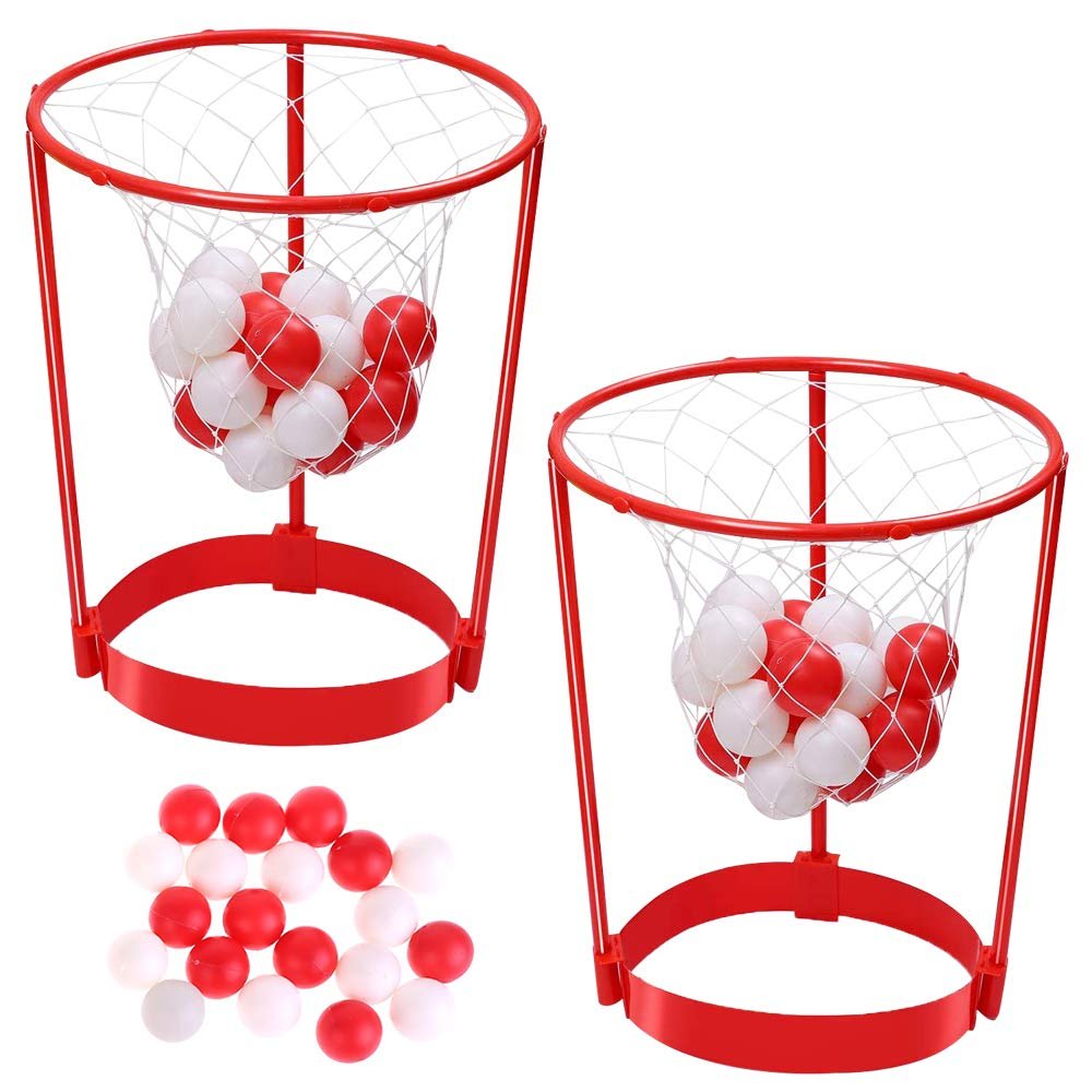 2 Pack Head Hoop Basketball Party Game for Kids and Adults, Adjustable Basket Net Headband with 20 Balls for Carnival Party Birthday Party Family Indoor Outdoor Game