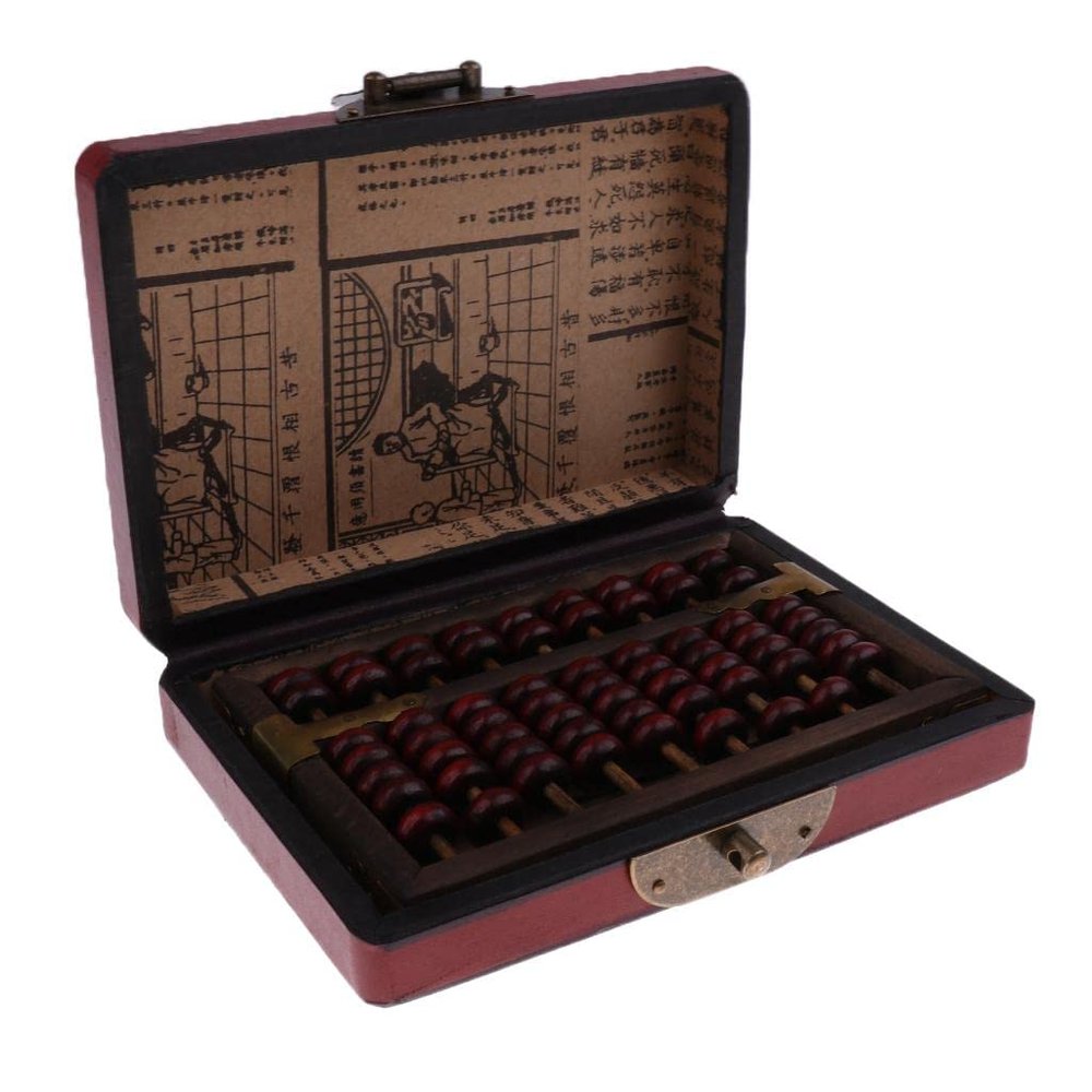 Menolana Vintage Chinese Wooden Bead Arithmetic Abacus with Box Calculator Counting