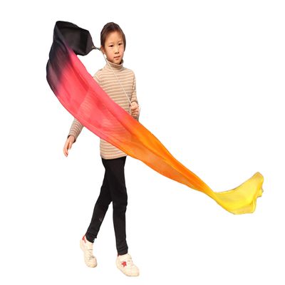 Winged Sirenny Youth Silk Ribbon Dancer Wand, Church Worship & Praise Adoration Dance Flag Banner, Juggling Play Silk Streamer with Rods (71" Black-red-Orange-Yellow)