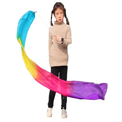 Winged Sirenny Youth Silk Ribbon Dancer Wand, Church Worship & Praise Adoration Dance Flag Banner, Juggling Play Silk Streamer with Rods (71" Turquoise-Yellow-Pink-Purple)