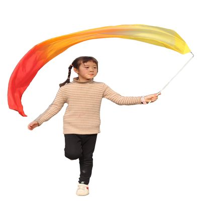 Winged Sirenny Youth Silk Ribbon Dancer Wand, Church Worship & Praise Adoration Dance Flag Banner, Juggling Play Silk Streamer with Rods (59" Yellow-Orange-red)