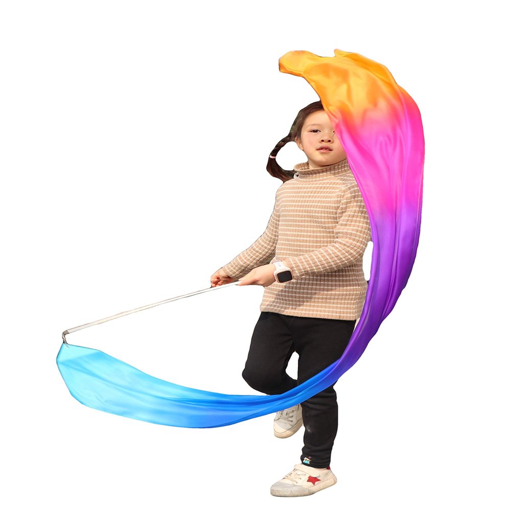 Winged Sirenny Youth Silk Ribbon Dancer Wand, Church Worship & Praise Adoration Dance Flag Banner, Juggling Play Silk Streamer with Rods (71" Iridescence)