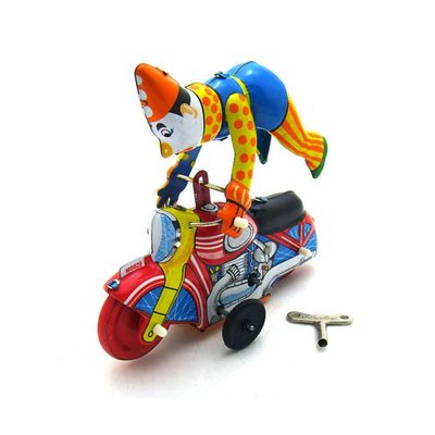 Charmgle Retro Wind-up Clown Riding Motorcycle Model Toy Spring Tinplate Figurine Toys Xmas Plaything Gifts Home Ornament