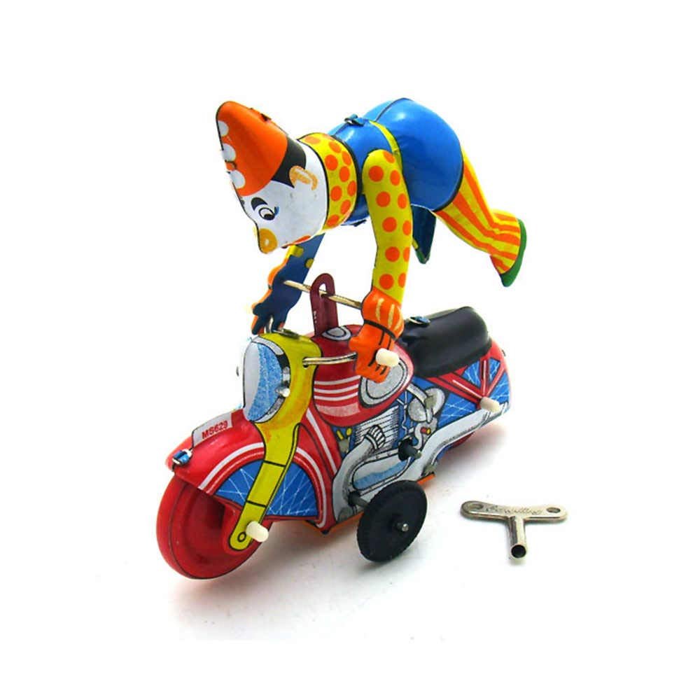 Charmgle Retro Wind-up Clown Riding Motorcycle Model Toy Spring Tinplate Figurine Toys Xmas Plaything Gifts Home Ornament