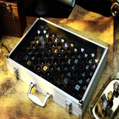 KakapopoTCG Dice Palace (Double-sided Display with Silver Casing) - 2in1 Dice Display & Storage Case Storing Dice Sets & Collections DND Dice Metal Stone Resin Dice Bag Box Metal Case