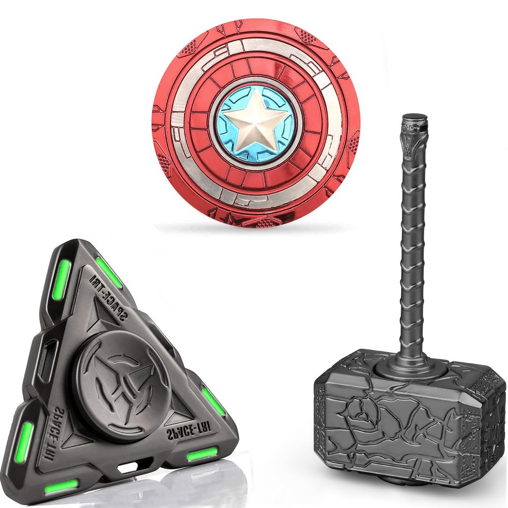 Hammer Fidget Spinner Toys for Kids Adults, Glow in The Dark Luminous Tri Spinner, Metal 2 in 1 Infinity Cube Desk Decor, Stress Relief ADHD Birthday Gift for School Office Boys Friends