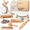 Stoie's Wooden Toddler Musical Instruments with Drum, Hand Bells, Flute, Maracas, Castanet, Tamburine, for Babies and Kids, Eco Friendly Montessori Educational Toy view 1
