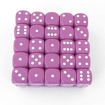 Light Purple Opaque Dice with White Pips D6 16mm (5/8in) Pack of 50 Wondertrail