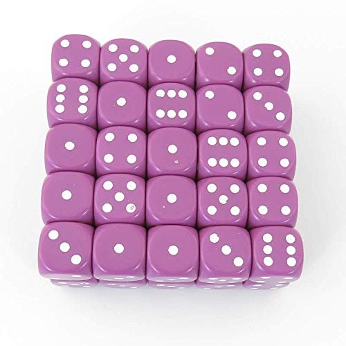 Light Purple Opaque Dice with White Pips D6 16mm (5/8in) Pack of 50 Wondertrail