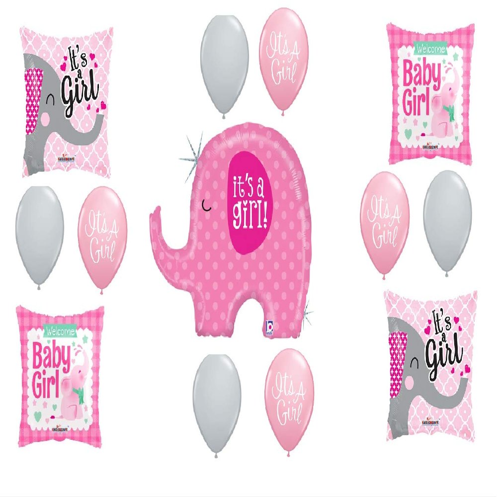 13 new BALLOONS balloon Little Peanut set BABY shower GIRL ELEPHANT IT'S A girl GENDER reveal PARTY favors GIFT decorations WELCOME BIRTH announcement PINK gray DOTS s
