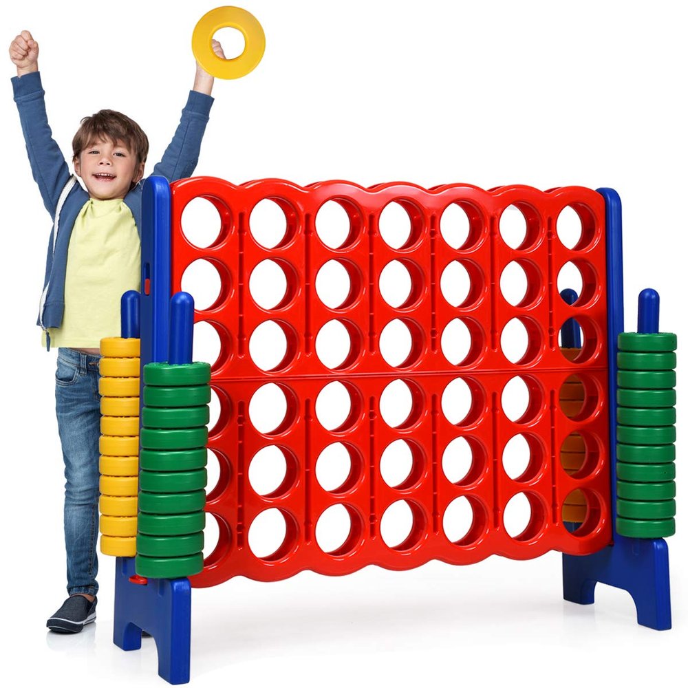 Costzon Giant 4-in-A-Row, Jumbo 4-to-Score Giant Game Set for Kids & Adults, Indoor Outdoor Yard Connect Game, 3.5FT Tall with 42 Jumbo Rings & Quick-Release Slider, Perfect for Family & Party Games