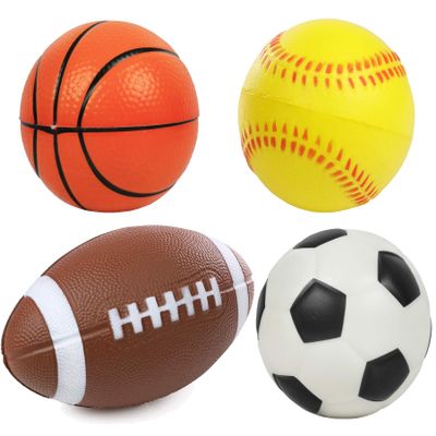 Kiddie Play Set of 4 Foam Balls for Toddlers 4" Soft Soccer Ball, Baseball, Basketball, and 6" Football for Kids