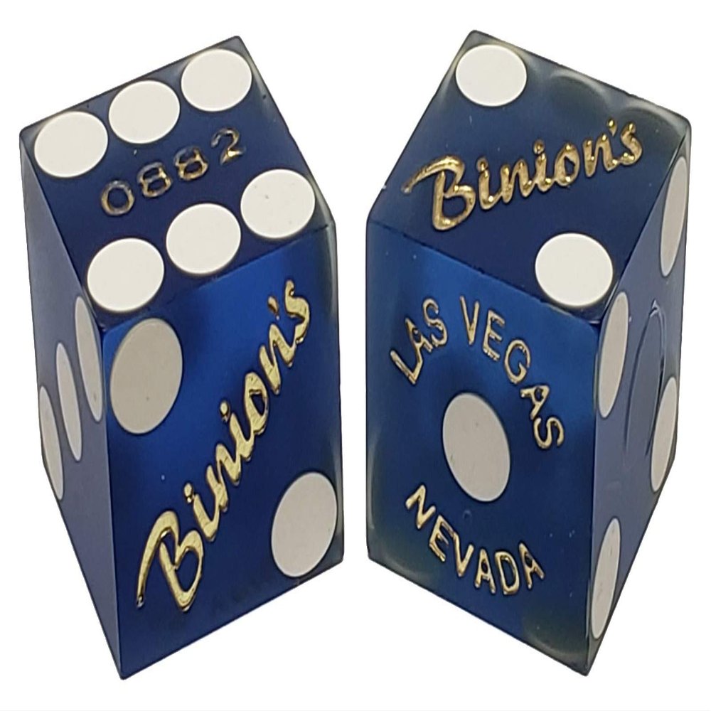 Wide Selection of Authentic Las Vegas Casino Table-Played Craps Dice Pairs, Mixed Serial Numbers (Binion's (Blue Frosted))