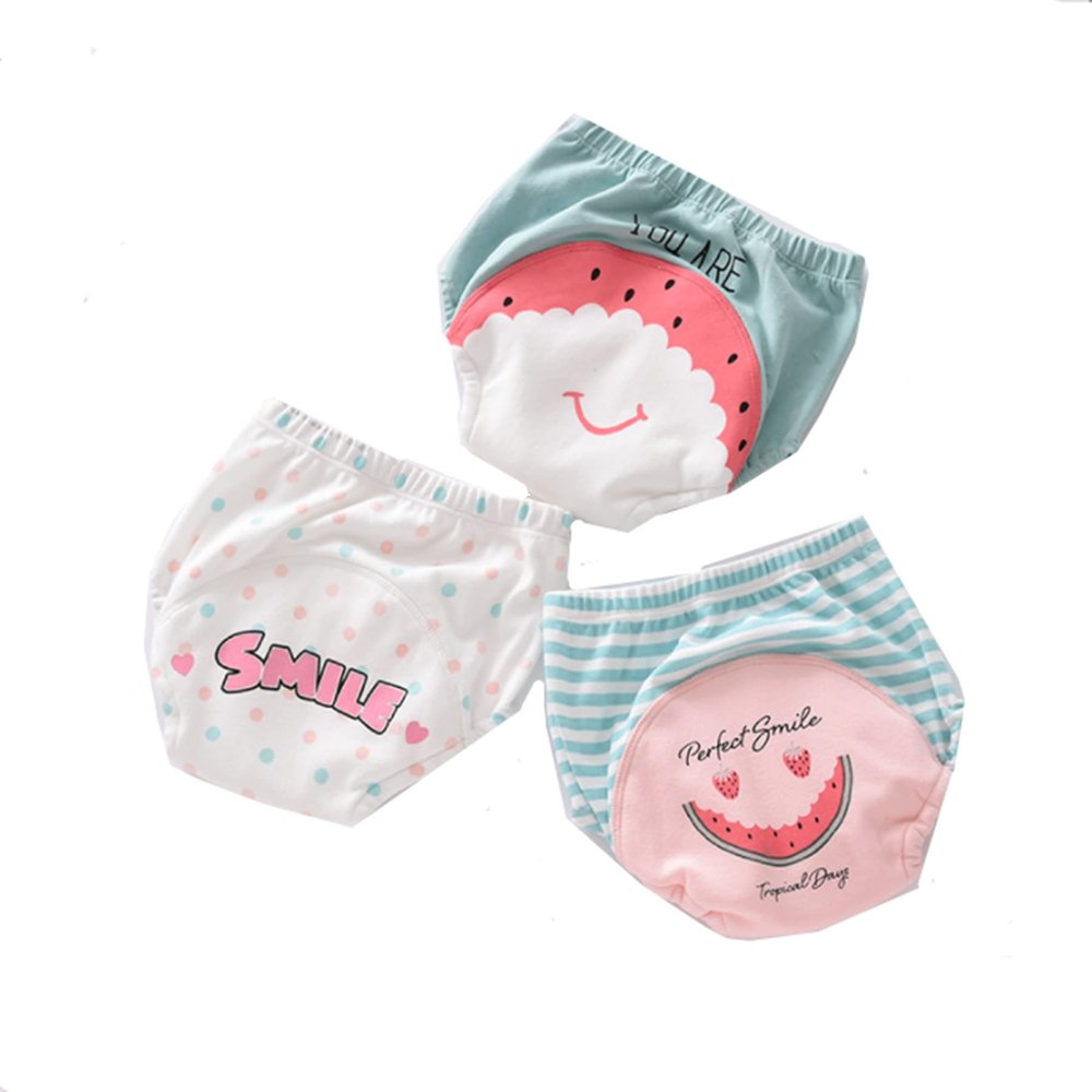 3 Pack Baby Toddler Cotton Training Pants 6 Layers Potty Training Underwear, Waterproof,Adorable and Washable 6M-4T (D, Tag80 (6-12 Months))