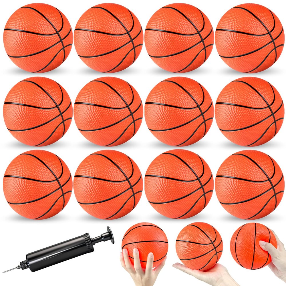 Hymaz 12 Pack 4 Inch Mini Basketball Ball, Small Basketballs Set with Pump for Toddlers Kids Basketball Gifts, Inflatable Ball for Basketballs Hoop Beach Pool Sports Arcade Games Party Favor