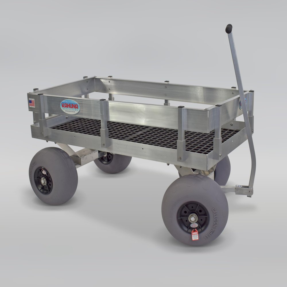 Big Kahuna Aluminum Beach Wagon with Lightweight UV Deck! Rod Holders-Balloon Sand Tires-Walls-Made in USA!