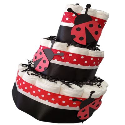 3 Tier Diaper Cake - Lady Bug Red and Black Theme Baby Shower