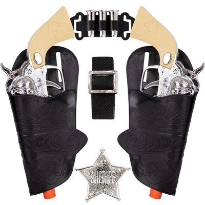 ArtCreativity Cowboy Toy Gun Holster and Belt 9 Piece Set for Kids. 2 Toy Pistols, 1 Sheriff Badge, 2 Gun Holsters, and 3 Play Bullets, 1 Adjustable Belt, Old Western Action Belt for Sheriff