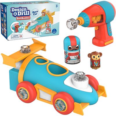 Educational Insights Design & Drill Bolt Buddies Race Car - Construction Toys & Toddler Tools, Kids Tool Set with Real Electric Drill Toy, Take Apart STEM Set, Building Kit & Gift for Ages 3+
