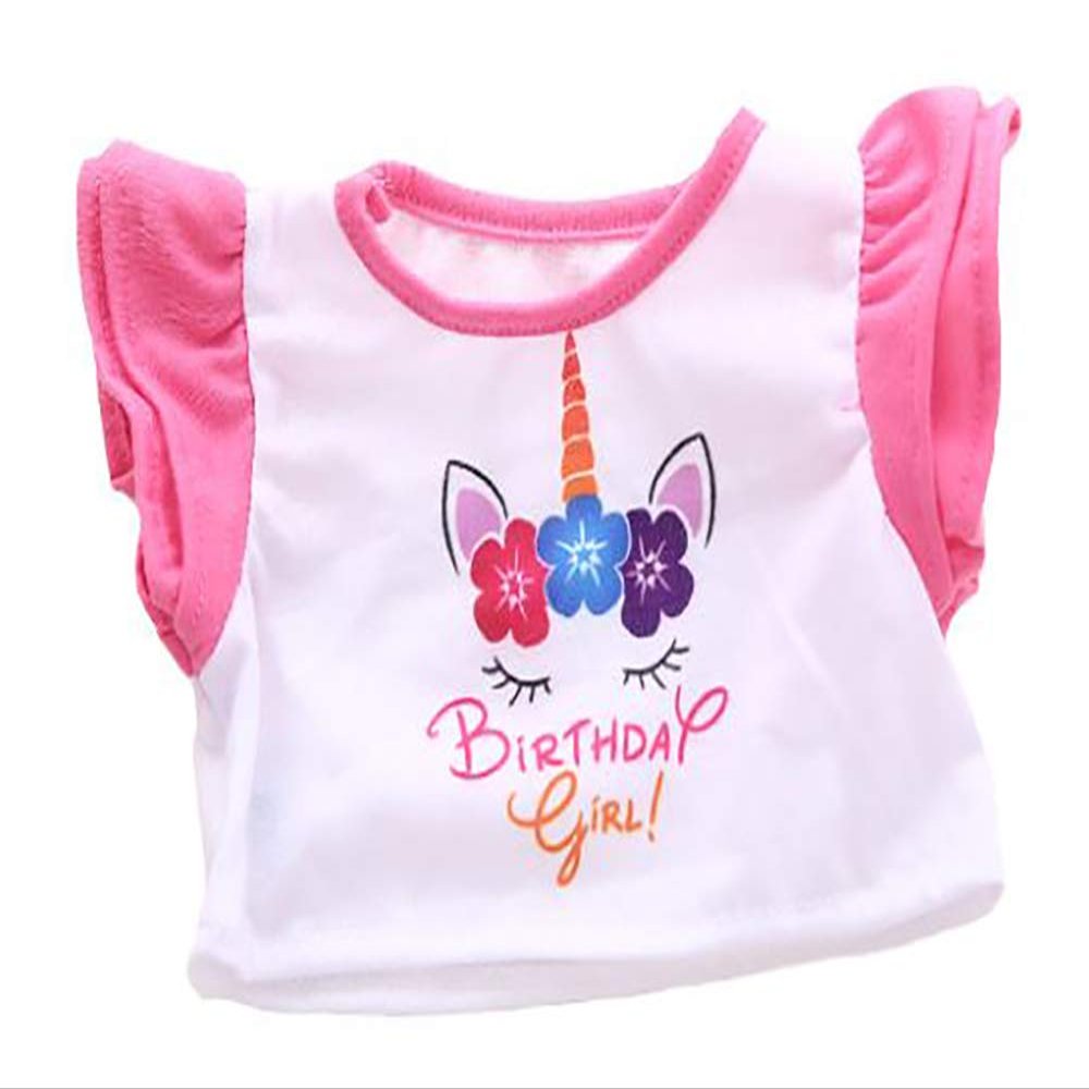 Adorable Unicorn Birthday Girl Tee Fits Most 14 to 18 inch Teddy Bears and Make Your Own Stuffed Animals