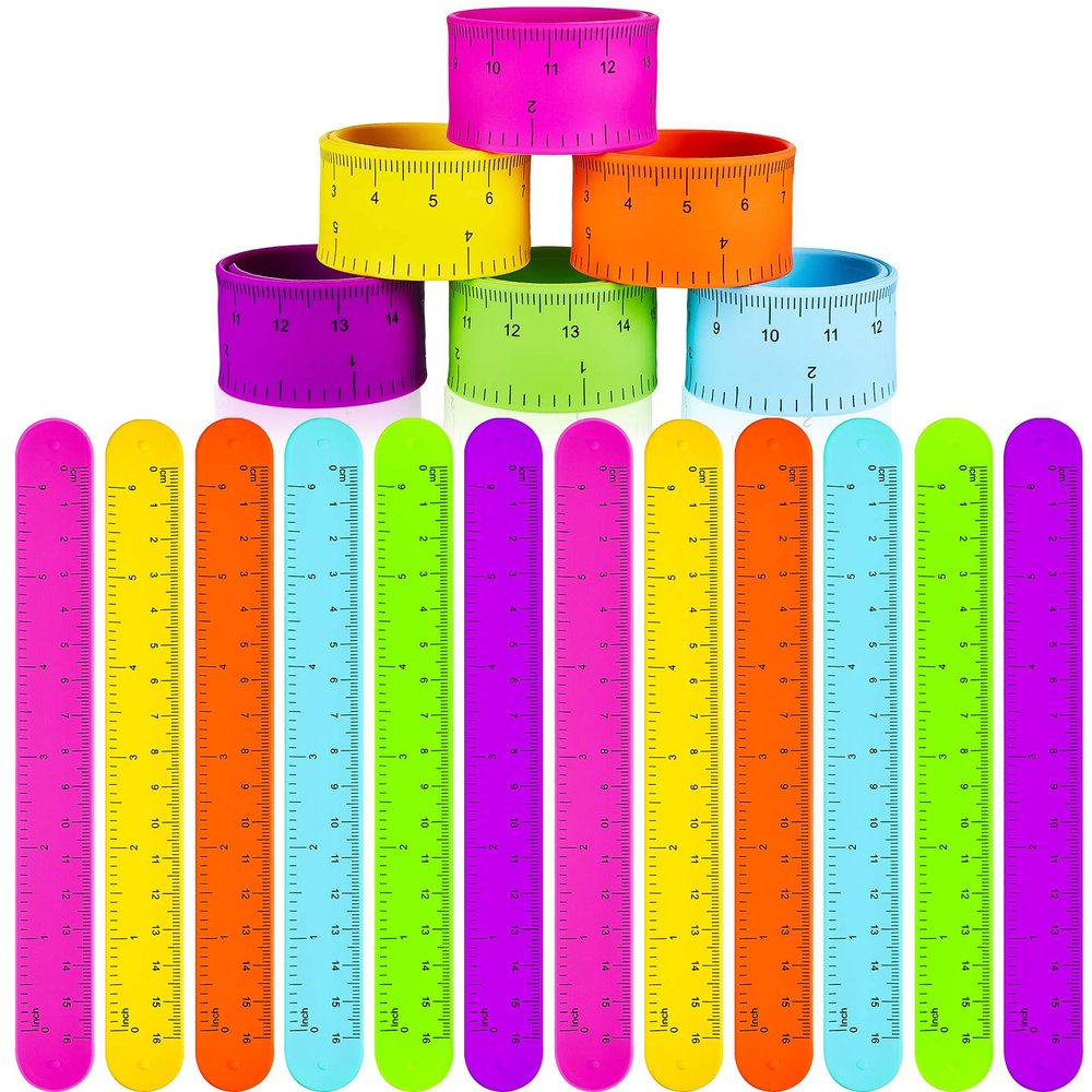 BBTO 24 Pieces Ruler Slap Bracelets Wrist Slap Ruler Bracelet Colorful Wristband Prize