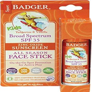 Badger - SPF 35 Clear Zinc Kids Sunscreen Stick - Tangerine & Vanilla - Broad Spectrum Water Resistant Reef Safe Sunscreen, Natural Mineral Sunscreen with Organic Ingredients .65 oz