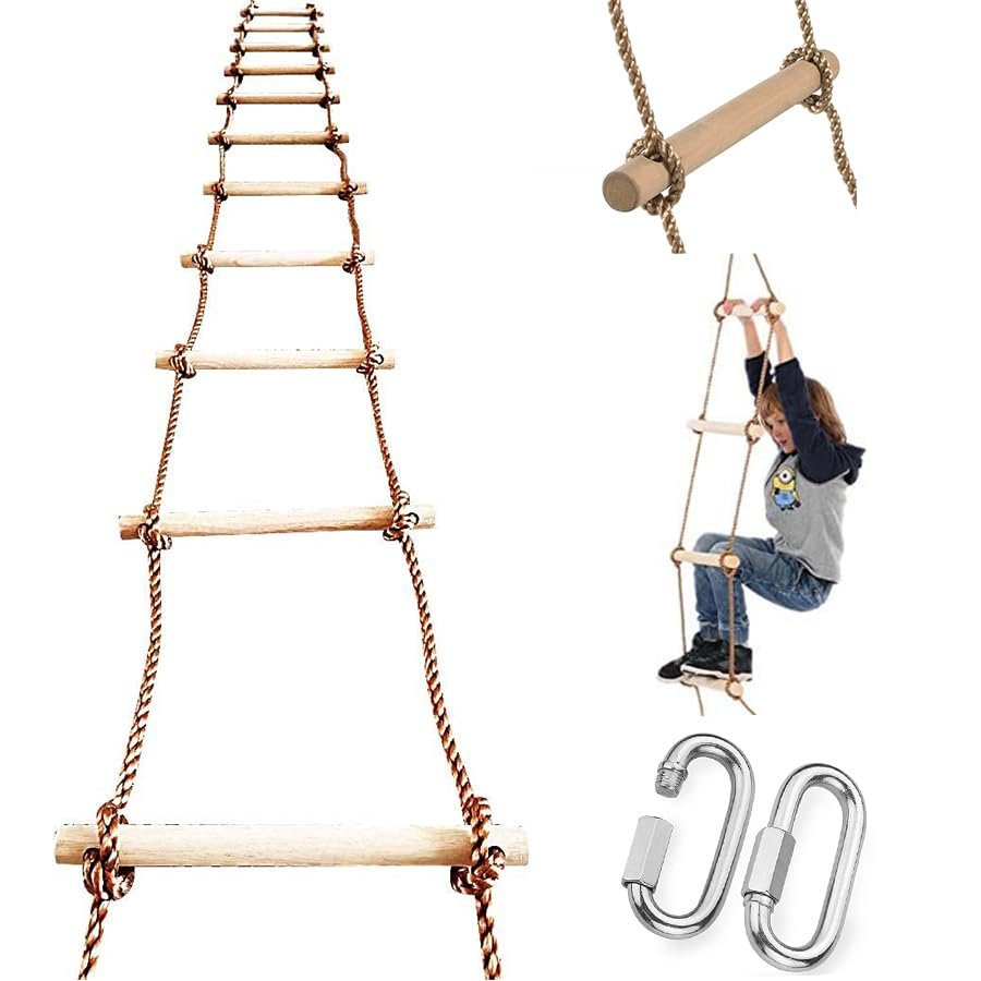 ISOP Tree Climbing Rope Ladder for Adults & Kids 16ft - Hanging Ladder - Outdoor or Indoor Swing Set Accessories - Playground Equipment - Obstacle Rope Ladders for Children - for Tree-House, Portable