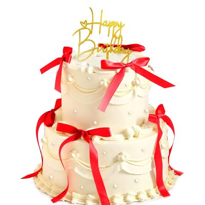 10 PCS Bow Cake Toppers with Happy Birthday Sign - Red Ribbon Cupcake Toppers for Christmas Birthday Party Decorations Coquette Theme Anniversary Wedding New Year Decor Cake Decorating Supplies (Red)