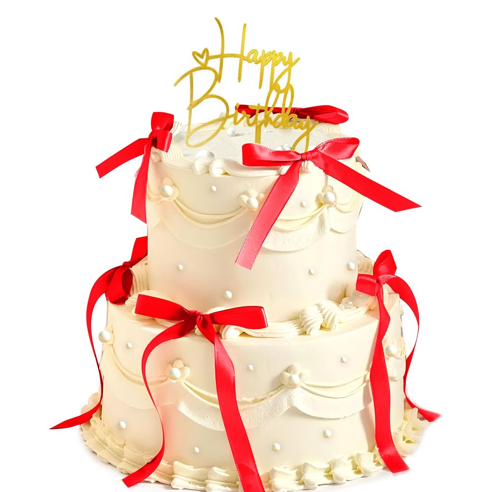 10 PCS Bow Cake Toppers with Happy Birthday Sign - Red Ribbon Cupcake Toppers for Christmas Birthday Party Decorations Coquette Theme Anniversary Wedding New Year Decor Cake Decorating Supplies (Red)