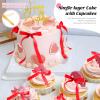 10 PCS Bow Cake Toppers with Happy Birthday Sign - Red Ribbon Cupcake Toppers for Christmas Birthday Party Decorations Coquette Theme Anniversary Wedding New Year Decor Cake Decorating Supplies (Red) view 3