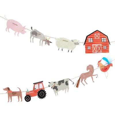 Meri Meri On The Farm Party Banner (Pack of 1), 10' Party Garland Including Excess Cord