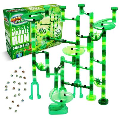Marble Genius Marble Run Starter Set STEM Toy for Kids Ages 4-12 - 130 Complete Pieces (80 Translucent Marbulous Pieces and 50 Glass Marbles), Construction Building Block Toys, Theme (Jungle)