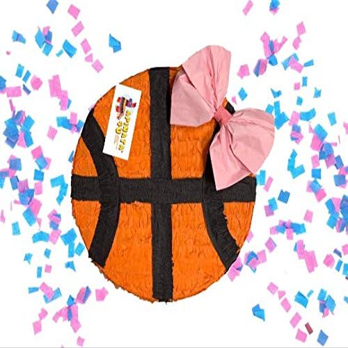 APINATA4U 2-D Baskets or Bows Gender Reveal Piata with Pink & Blue Confetti Included Basketball Gender Reveal Party Supplies