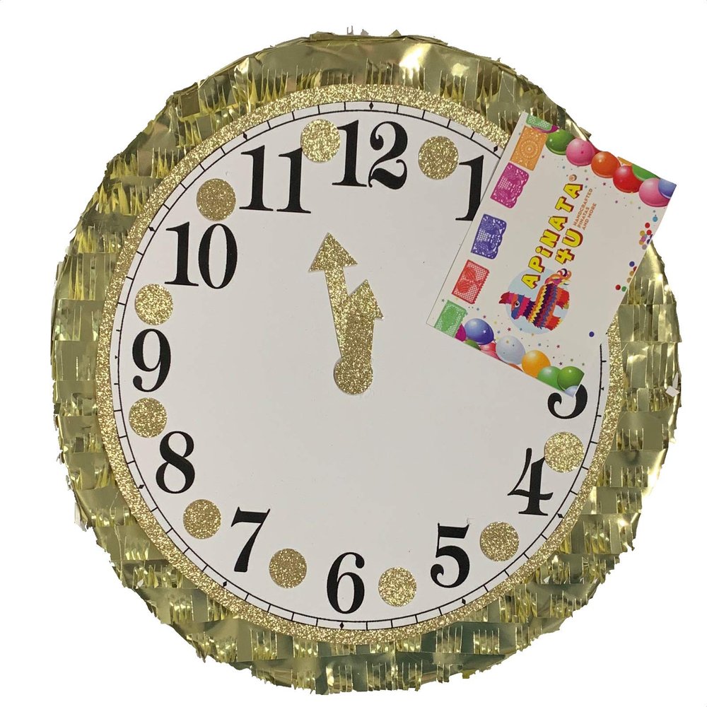 APINATA4U 2025 Farewell & 2026 Happy New Year Countdown Clock Pinata, End of the Year Party Supplies and Decoration, Handmade Black and Gold Glitter Design, New Year's Theme Party Gift and Celebration
