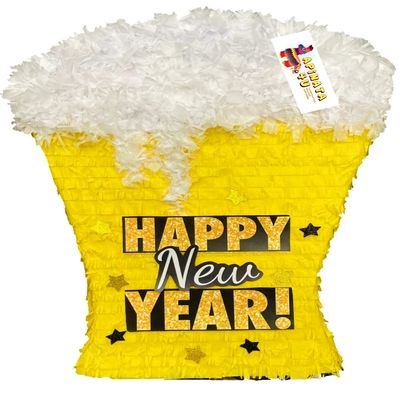 APINATA4U 2026 Happy New Year Beer Glass Pinata, End of Year Celebration, Cheers to Beers Party Decor, 2025 Farewell & 2026 New Year Themed Handmade Pinata, Gift for Him
