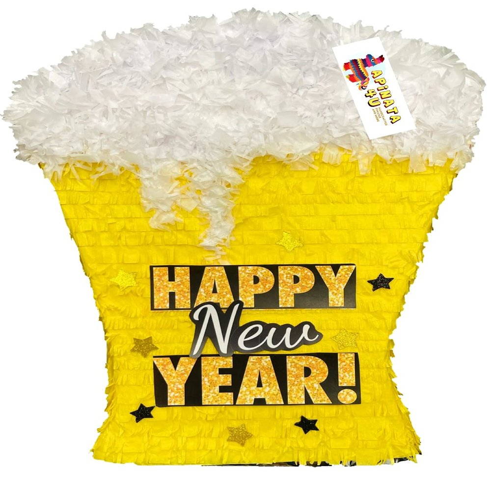 APINATA4U 2026 Happy New Year Beer Glass Pinata, End of Year Celebration, Cheers to Beers Party Decor, 2025 Farewell & 2026 New Year Themed Handmade Pinata, Gift for Him