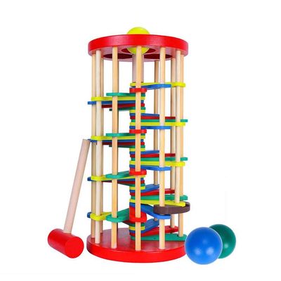 ROLENUNE Wooden Ball Drop Toy Kids Pounding Bench Hammer Pound Roll Ramp Toys Children Educational Montessori Gift for 3 4 5 Years Old Babies and Toddlers