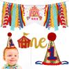 Amosfun 1St Birthday Party Banner Set Circus Theme One Birthday Celebration Decoration Banner Cone Hat and One Flag Photo Props 98.25 X 8.25 Inch view 1