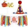 Amosfun 1St Birthday Party Banner Set Circus Theme One Birthday Celebration Decoration Banner Cone Hat and One Flag Photo Props 98.25 X 8.25 Inch view 4