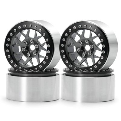 Que-T 4pcs 2.2'' Alloy Beadlock Wheel Rims Wheel Hubs for 1/10 RC Crawler Wraith D90 90046 (Silver & Titanium)