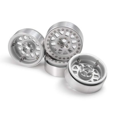 QUE-T 2.2" Metal Beadlock Wheel Rims, 4pcs Width 25mm Hubs for 1/10 RC Crawler Axial Wraith D90 (Matte Silver)