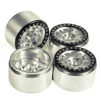 Que-T 4pcs 2.2'' Alloy Beadlock Wheel Rims Wheel Hubs for 1/10 RC Crawler Wraith D90 90046 (Bright Black & Silver)