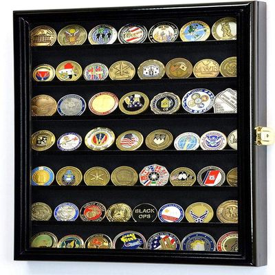 flag connections Military Challenge Coin Display Case Cabinet Holder Wall Rack 98% UV Lockable